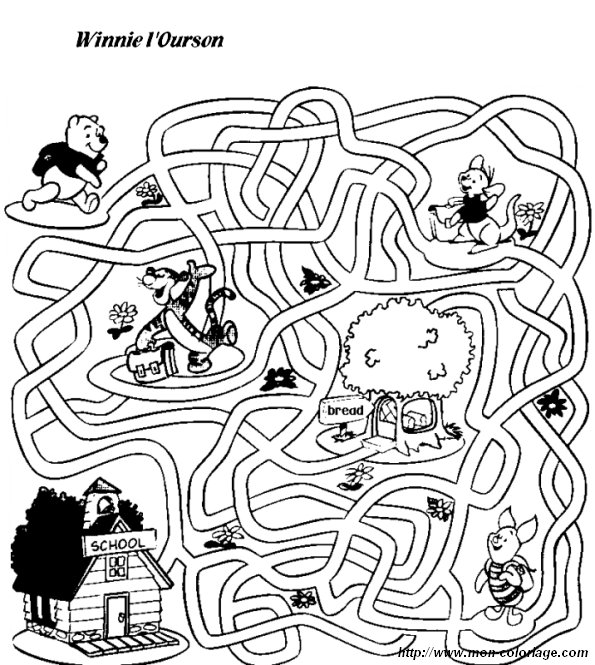 coloring maze and labyrinth page winnie pooh game