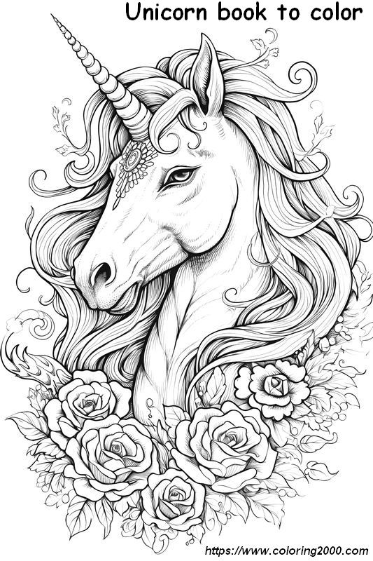 picture Unicorn coloring page for adults