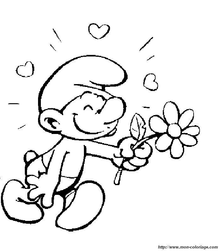 picture smurf in love with flower