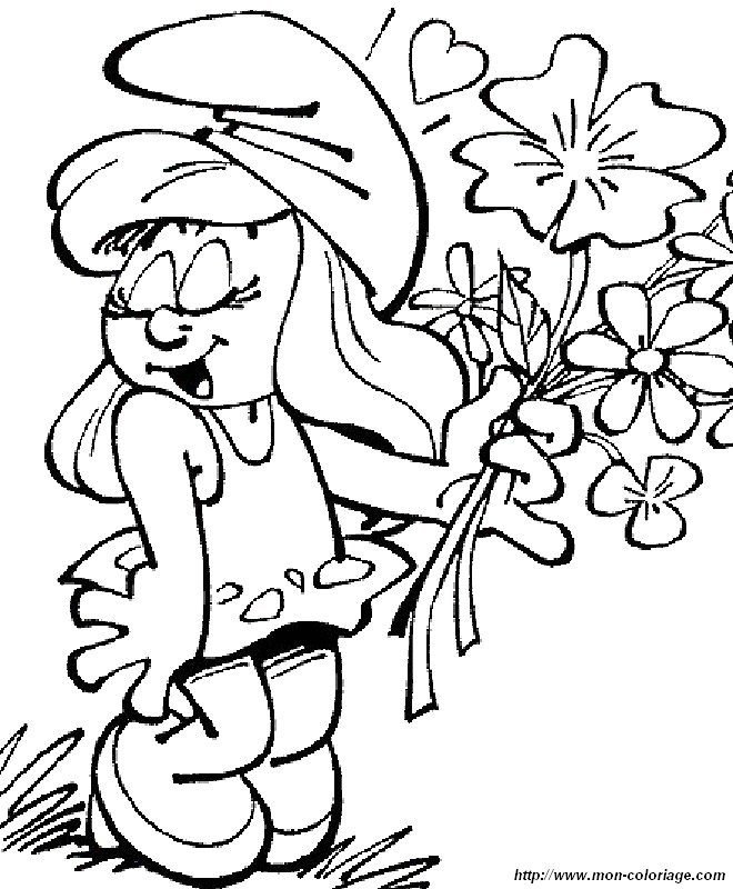 picture smurfette with bouquet of flowers